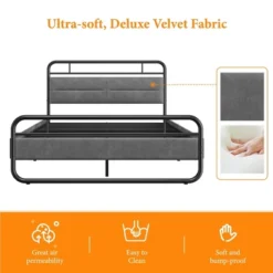 Yaheetech Metal Platform Bed Frame With Velvet Upholstered Headboard 12 Yaheetech Metal Platform Bed Frame With Velvet Upholstered Headboard -Furniture Haven Shop GUEST 53e0e481 1a52 439f 88c6 6d5d29c64565