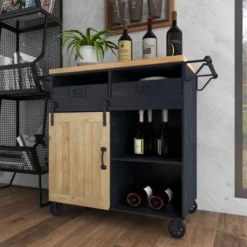 Industrial Rolling Cart Black - Olivia & May -Furniture Haven Shop GUEST 547adace a6ec 4b6e b2c3 03fd25bd5569