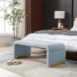 Lily 43.31" Faux Shearling Fabric Look Upholstered Waterfall Bench With Gold Metal Legs-Maison Boucle -Furniture Haven Shop GUEST 5492c564 cf89 4a7d b982 de946763ddbf