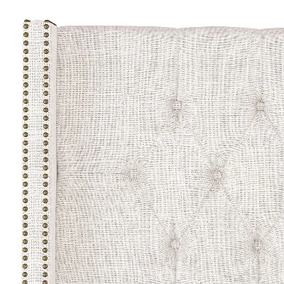 King Louis Diamond Tufted Wingback Headboard Off White Linen With Brass Nail Buttons - Skyline Furniture 3 King Louis Diamond Tufted Wingback Headboard Off White Linen With Brass Nail Buttons - Skyline Furniture - Image 3