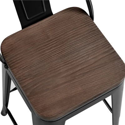 Yaheetech 26" Low Back Metal Counter Height Bar Stools With Wood Seat & Footrest, Set Of 4 4 Yaheetech 26" Low Back Metal Counter Height Bar Stools With Wood Seat & Footrest, Set Of 4 - Image 4