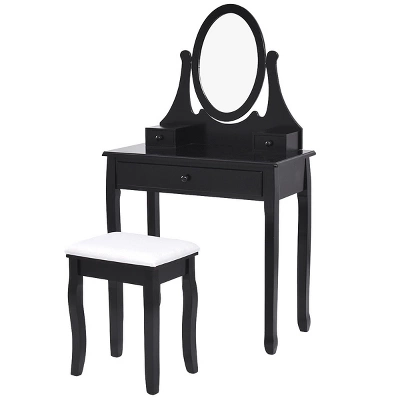 Tangkula Mirrored Dressing Table Wooden Vanity Makeup Unit W/ Cushioned Stool 5 Tangkula Mirrored Dressing Table Wooden Vanity Makeup Unit W/ Cushioned Stool - Image 5