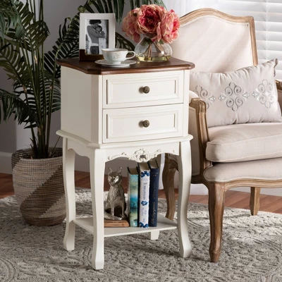 2 Drawer Darla Wood Nightstand White/Cherry Brown - Baxton Studio 5 2 Drawer Darla Wood Nightstand White/Cherry Brown - Baxton Studio - Image 5