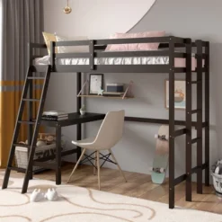 Costway Twin Loft Bed Frame W/Desk Angled And Built-in Ladder Solid Wooden Frame WhiteGreyExpresso -Furniture Haven Shop GUEST 557d4a77 e4c7 4178 baeb 1db3e57b9f67