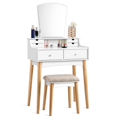 Costway Vanity Table 6 Dressing Table Cushioned Stool Makeup Table 3 Costway Vanity Table 6 Dressing Table Cushioned Stool Makeup Table - Image 3