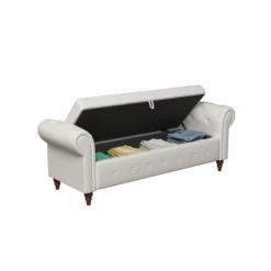 Cecily 63" Button-Tufted Large Storage Ottoman Upholstered Fabric Bench Features Rolled Arms, Window Seating, And Solid Wood Legs-Maison Boucle -Furniture Haven Shop GUEST 56e7c4d0 4348 40b3 a850 d28e3e05f497