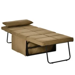 HOMCOM 4-in-1 Multi Function Folding Single Sofa Bed With Retractable Footrest, Convertible Sleeper With Adjustable Backrest, Brown -Furniture Haven Shop GUEST 573aa043 a63f 4434 bd39 5882960d0b1d