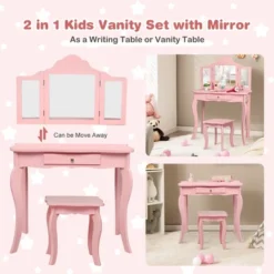 Costway Kids Vanity Table & Stool Princess Dressing Make Up Play Set For Girls Pink -Furniture Haven Shop GUEST 57e9bbb6 5ba1 45e1 a4c8 aa0d81b7074f