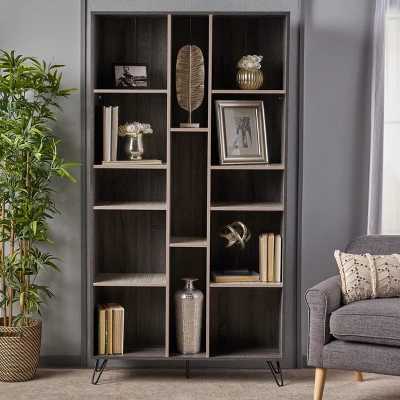 77" Imogen Modern Two-Toned Bookshelf Gray Oak - Christopher Knight Home 1 77" Imogen Modern Two-Toned Bookshelf Gray Oak - Christopher Knight Home