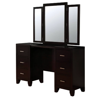 3pc Scrugham Contemporary 6 Drawer Vanity With Barstool Espresso - MiBasics 4 3pc Scrugham Contemporary 6 Drawer Vanity With Barstool Espresso - MiBasics - Image 4