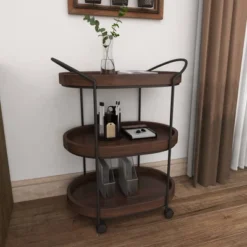 Wood 3 Tier Oval Tray Cart Brown - Olivia & May -Furniture Haven Shop GUEST 5b2e2a19 09a2 466c 83ff ad5bcae3a241