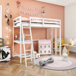 Costway Twin Loft Bed Frame W/Desk Angled And Built-in Ladder Solid Wooden Frame WhiteGreyExpresso -Furniture Haven Shop GUEST 5bf97844 43f1 43a4 9ed6 064c167f8493