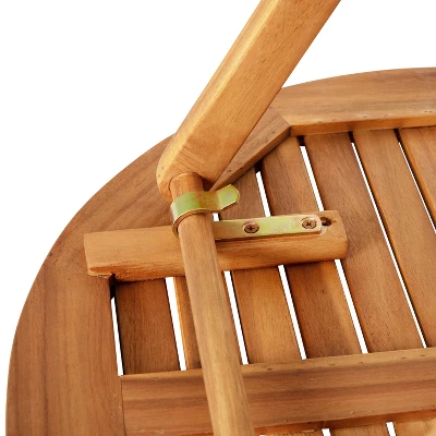 Merrick Lane Three Piece Solid Acacia Wood Folding Patio Bistro Set With Lightweight Round Table And Two Chairs, Natural 11 Merrick Lane Three Piece Solid Acacia Wood Folding Patio Bistro Set With Lightweight Round Table And Two Chairs, Natural - Image 11