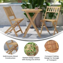 Merrick Lane Three Piece Solid Acacia Wood Folding Patio Bistro Set With Lightweight Round Table And Two Chairs, Natural 18 Merrick Lane Three Piece Solid Acacia Wood Folding Patio Bistro Set With Lightweight Round Table And Two Chairs, Natural -Furniture Haven Shop GUEST 5cd619d0 18e0 427f 95c5 20bbf8dae96c
