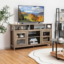 Costway 58'' TV Stand Entertainment Console Center W/ 2 Cabinets Up To 65'' GreyBlackWalnut -Furniture Haven Shop GUEST 5d1fb3ac c193 4063 82e5 375b476fb9c5