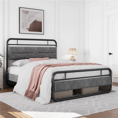 Yaheetech Metal Platform Bed Frame With Velvet Upholstered Headboard 1 Yaheetech Metal Platform Bed Frame With Velvet Upholstered Headboard