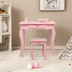Costway Kids Vanity Table & Stool Princess Dressing Make Up Play Set For Girls Pink -Furniture Haven Shop GUEST 5e190349 901f 4318 b1a5 2e506a55b561