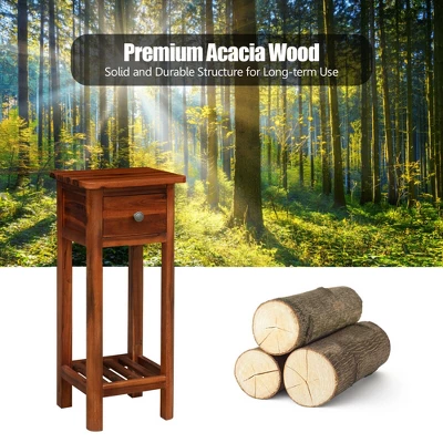 Costway 2PCS 2 Tier End Bedside Sofa Side Table With Drawer Shelf Acacia Wood Nightstand 7 Costway 2PCS 2 Tier End Bedside Sofa Side Table With Drawer Shelf Acacia Wood Nightstand - Image 7