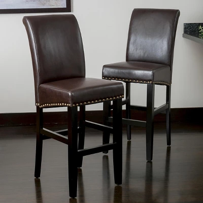 Set Of 2 Christopher Knight Home Lissette Leather Barstool - Brown 3 Set Of 2 Christopher Knight Home Lissette Leather Barstool - Brown - Image 3
