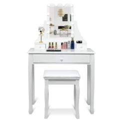 Tangkula Make-Up Vanity Table Dresser Set W/LED Light & Padded Stool -Furniture Haven Shop GUEST 60a9e6ff 9844 4dbe 9f3c 6279eea8ff8c