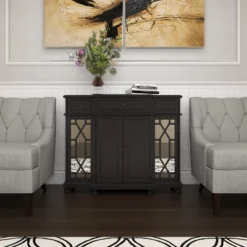 Glam Mirror And Wood Storage Cabinet Black - Olivia & May 27 Glam Mirror And Wood Storage Cabinet Black - Olivia & May -Furniture Haven Shop GUEST 61bae734 b07c 4d38 b540 2f57ed079e88