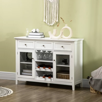 HOMCOM Glass Door Kitchen Sideboard, Buffet Cabinet With 6-Bottle Wine Rack And Stemware Racks, Coffee Bar For Living Room, Dining Room, White 1 HOMCOM Glass Door Kitchen Sideboard, Buffet Cabinet With 6-Bottle Wine Rack And Stemware Racks, Coffee Bar For Living Room, Dining Room, White