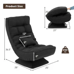 Costway 360° Swivel Floor Chair 5-Level Adjustable Lazy Chair W/ Massage Pillow GreyBlackBrown -Furniture Haven Shop GUEST 61d7f1bd 159e 4b2d 9c6d 0648920d36de