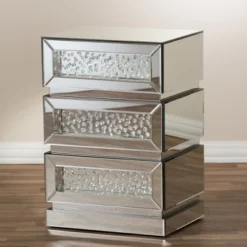 Sabrina Hollywood Regency Glamour Style Mirrored 3 - Drawer Nightstand - Baxton Studio -Furniture Haven Shop GUEST 628d78cd d894 4d99 8ec7 d5bad5c33f5d