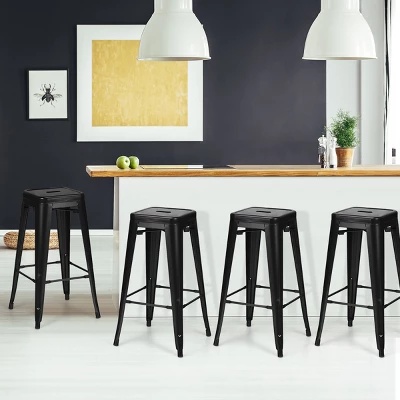 Tangkula Set Of 4 Metal Bar Stools 24" Industrial Chair Low Back Black 1 Tangkula Set Of 4 Metal Bar Stools 24" Industrial Chair Low Back Black