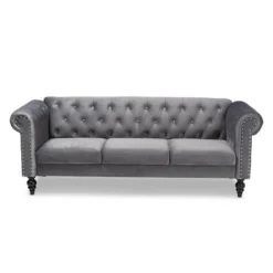 Emma Velvet Upholstered Button Tufted Chesterfield Sofa - Baxton Studio