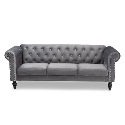 Emma Velvet Upholstered Button Tufted Chesterfield Sofa - Baxton Studio 1 Emma Velvet Upholstered Button Tufted Chesterfield Sofa - Baxton Studio