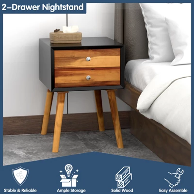 Tangkula Wooden Nightstand With 2 Storage Drawers Accent End Side Table For Bedroom&Living Room 6 Tangkula Wooden Nightstand With 2 Storage Drawers Accent End Side Table For Bedroom&Living Room - Image 6