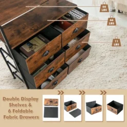 Costway 6-Drawer Dresser 2-Tier Fabric Storage Tower W/wooden Top Chest Organizer Unit -Furniture Haven Shop GUEST 65b2f12e cad1 409e 8bcc 7d4b53360430