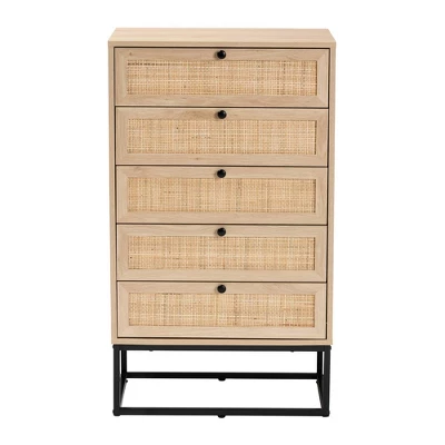 Amelia Wood Rattan 5 Drawer Storage Cabinet Natural Brown/Black - Baxton Studio 1 Amelia Wood Rattan 5 Drawer Storage Cabinet Natural Brown/Black - Baxton Studio