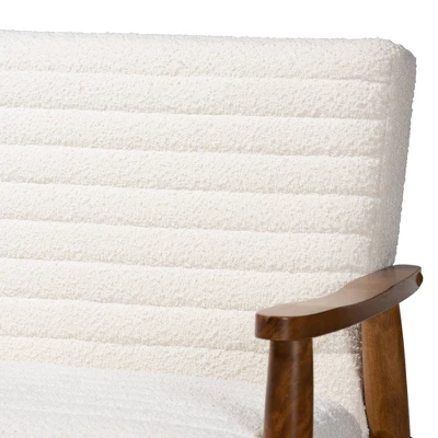 Stratton Boucle Fabric And Wood Sofa White/Walnut Brown - Baxton Studio 5 Stratton Boucle Fabric And Wood Sofa White/Walnut Brown - Baxton Studio - Image 5
