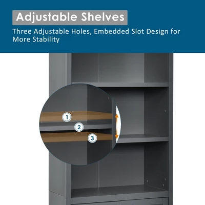 Costway Bookcase Shelving Storage Wooden Cabinet Unit Standing Bookcase W/Doors Gray 5 Costway Bookcase Shelving Storage Wooden Cabinet Unit Standing Bookcase W/Doors Gray - Image 5