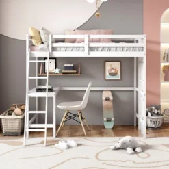 Costway Twin Loft Bed Frame W/Desk Angled And Built-in Ladder Solid Wooden Frame WhiteGreyExpresso -Furniture Haven Shop GUEST 69e7c2fc 8c7a 4497 89c6 2c4c828baccd