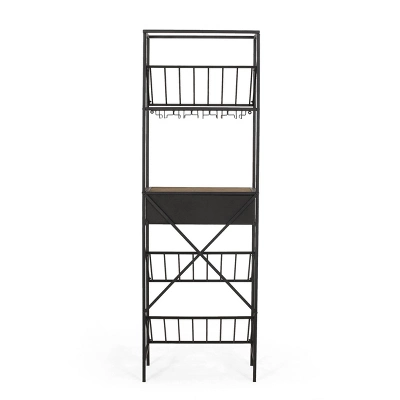 Boster Boho Industrial 21 Bottle Floor Wine Rack With Storage Natural/Black - Christopher Knight Home 7 Boster Boho Industrial 21 Bottle Floor Wine Rack With Storage Natural/Black - Christopher Knight Home - Image 7