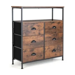 Costway 6-Drawer Dresser 2-Tier Fabric Storage Tower W/wooden Top Chest Organizer Unit -Furniture Haven Shop GUEST 6b0d97a7 9475 40ec 89d0 d228e4002d8b