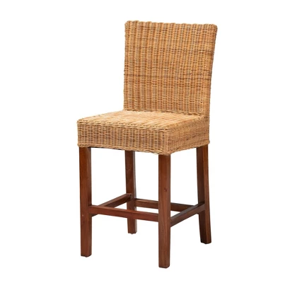 Racquel Natural Rattan And Mahogany Wood Counter Height Barstool Walnut Brown - Bali & Pari 1 Racquel Natural Rattan And Mahogany Wood Counter Height Barstool Walnut Brown - Bali & Pari