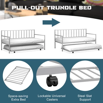 Costway Twin Metal Daybed With Roll Out Trundle Heavy Duty Frame Sofa Bed Set 3 Costway Twin Metal Daybed With Roll Out Trundle Heavy Duty Frame Sofa Bed Set - Image 3