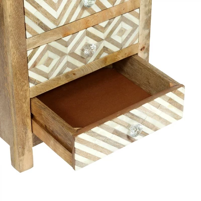 Sandia Handcrafted Boho 4 Drawer Mango Wood Nightstand Natural/White - Christopher Knight Home 7 Sandia Handcrafted Boho 4 Drawer Mango Wood Nightstand Natural/White - Christopher Knight Home - Image 7