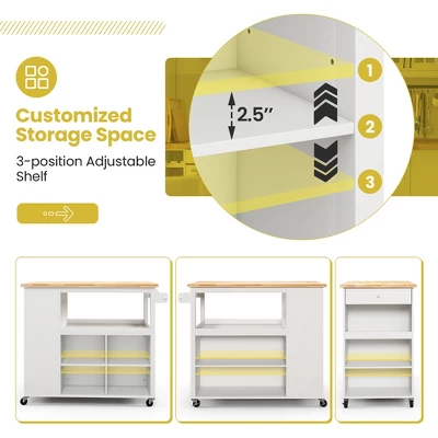 Costway Kitchen Island Trolley Cart On Wheels With Storage Open Shelves & Drawer White/Brown 6 Costway Kitchen Island Trolley Cart On Wheels With Storage Open Shelves & Drawer White/Brown - Image 6