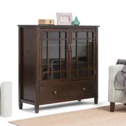 46" Hampshire Solid Wood Tall Storage Cabinet Dark Chestnut Brown - WyndenHall