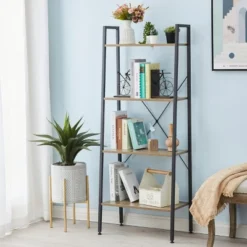 LuxenHome 4-Shelf 58.3" X 23.62" W Wood And Metal Ladder Bookcase. 21 LuxenHome 4-Shelf 58.3" X 23.62" W Wood And Metal Ladder Bookcase. -Furniture Haven Shop GUEST 6e1c5be4 4a10 4213 bb35 d9ee7c63f492