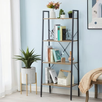 LuxenHome 4-Shelf 58.3" X 23.62" W Wood And Metal Ladder Bookcase. 8 LuxenHome 4-Shelf 58.3" X 23.62" W Wood And Metal Ladder Bookcase. - Image 8