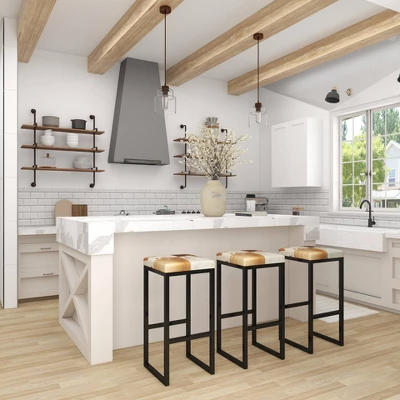 Industrial Cowhide And Metal Bar Height Stool Brown - Olivia & May 15 Industrial Cowhide And Metal Bar Height Stool Brown - Olivia & May - Image 15