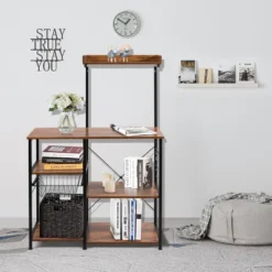 Costway 4-Tier Vintage Kitchen Baker's Rack Utility Microwave Stand W/ Basket & 5 Hooks 16 Costway 4-Tier Vintage Kitchen Baker's Rack Utility Microwave Stand W/ Basket & 5 Hooks -Furniture Haven Shop GUEST 6f91a8b4 7336 4d48 92d8 a31479990f53