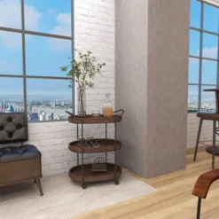 Wood 3 Tier Oval Tray Cart Brown - Olivia & May -Furniture Haven Shop GUEST 704abf5f 7c95 4829 b476 3028d50266e8