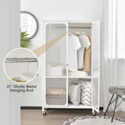 Costway Storage Wardrobe Cabinet Mobile Armoire Closet With Hanging Rod & Adjustable Shelf 12 Costway Storage Wardrobe Cabinet Mobile Armoire Closet With Hanging Rod & Adjustable Shelf -Furniture Haven Shop GUEST 70cd814a 8f2f 4a42 b031 adf307943578